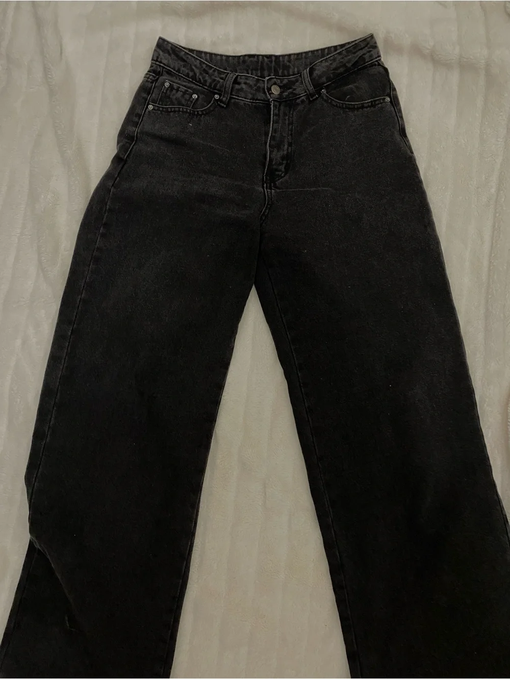 Black High-Waist Straight Leg Jeans with Brown Patch